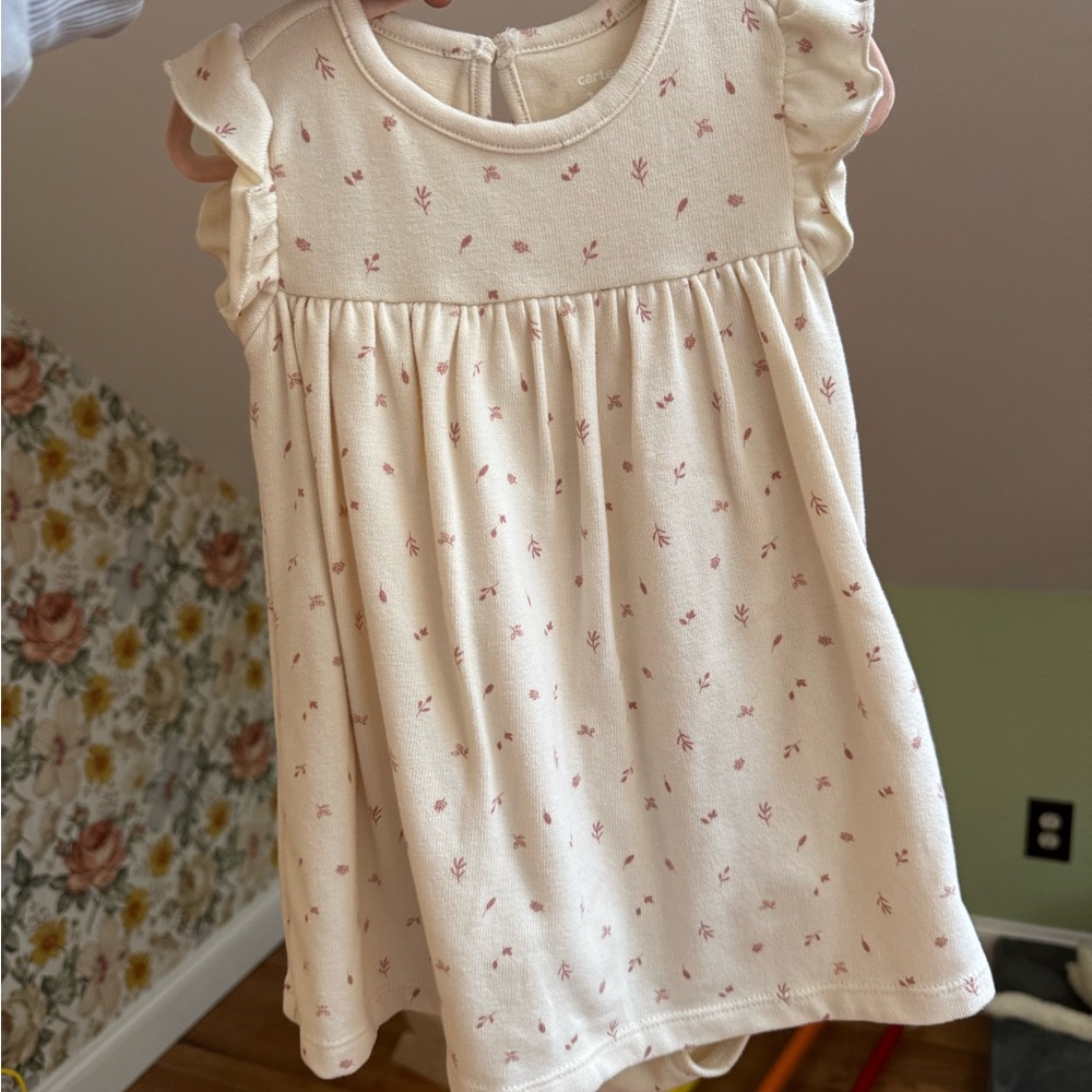 Cream Baby Dress with Pink Floral Pattern